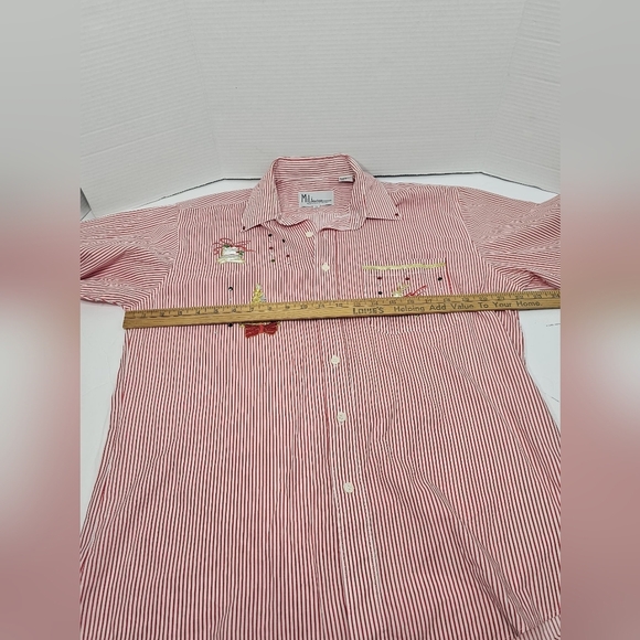 Mi Red and White Striped Women's Button Down Shirt - Picture 4 of 7